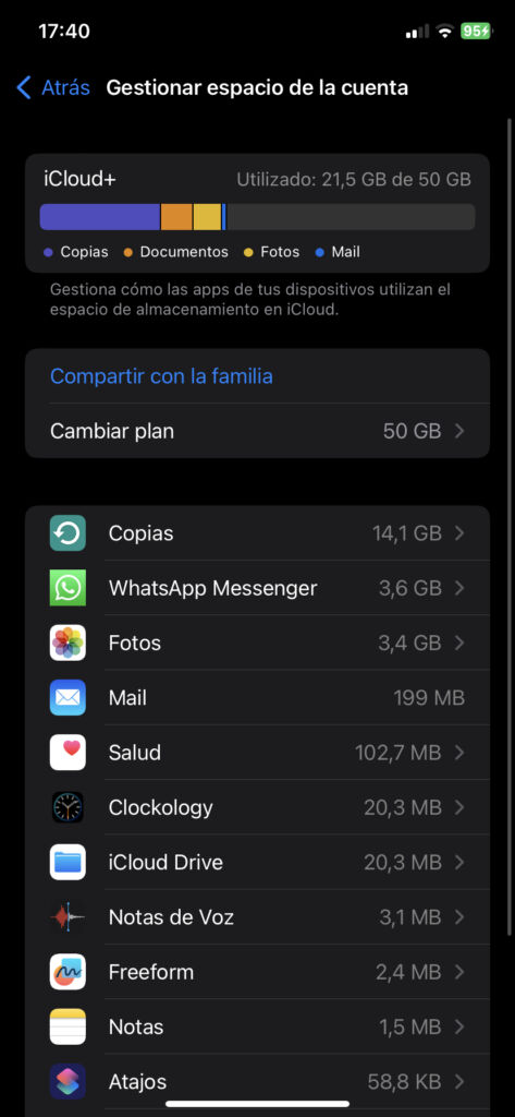 Gestionar espacio iCloud
